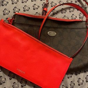 Coach Dark Brown and Red Leather PVC Shoulder Bag
